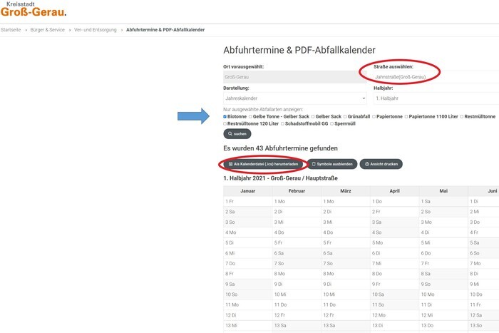 Digitaler Kalendereintrag Abfuhrkalender