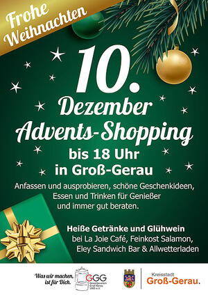 Plakat zur Ankündigung des Advents-Shoppings am 10. Dezember 2022 in der Groß-Gerauer Innenstadt.
