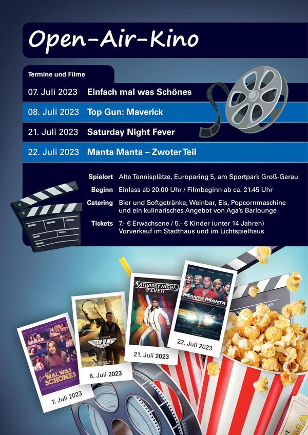 Flyer mit den Terminen des Open-Air-Kino 2023 in Gro&szlig;-Gerau.
