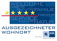 Blaues Siegel ausgezeichneter Wohnort für Fachkräfte verliehen von der IHK Darmstadt Rhein Main Neckar.