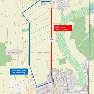 Umleitung im Rahmen der Radwegsanierung zwischen Dornheim und Berkach.