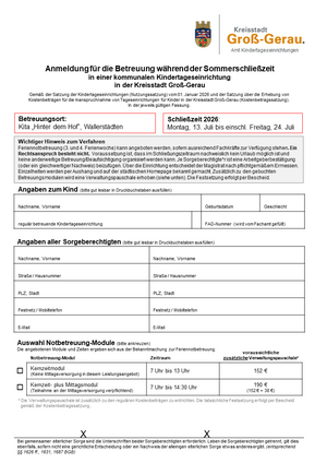 Anmeldeformular zur Notbetreuung w&auml;hrend der Kita-Sommerschlie&szlig;zeit