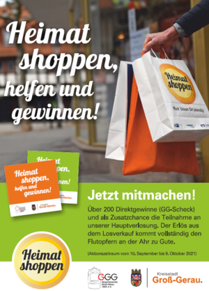 Plakat zu den IHK-Aktionstagen "Heimat shoppen". Dabei sind Einkaufstaschen vor einem Schaufenster abgebildet.